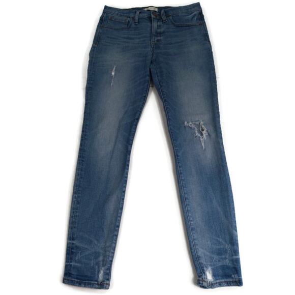 J439 Madewell High Rise Distressed Skinny 28 - Picture 4 of 10